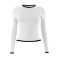 thumbnail image 3 of WTOBBY Women's Fashion Black Color Blocking Round Neck Long Sleeve T-Shirt Top, Casual Stylish Blouse for Comfortable and Versatile Everyday Outfits,White XL, 3 of 4