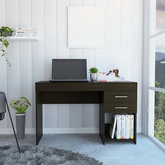 Dtwnek Writing Table Computer Desk with 2 Drawers and 1 Open Shelf