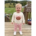 thumbnail image 4 of RUINIXCW Toddler Baby Girls Fall Outfit Fashionable Football Bow Embroidery Long Sleeve Pullover with Pants 2Pcs Set, 4 of 9