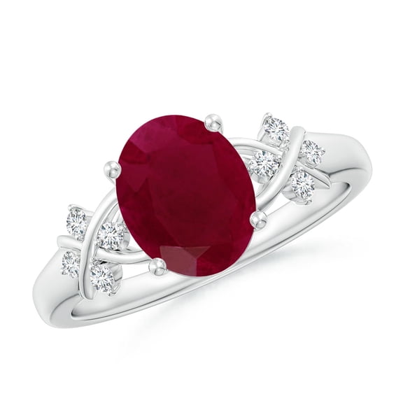 Angara Natural 2 Ct. Ruby with Diamond Solitaire Ring in Sterling Silver for Women (Ring Size: 4)