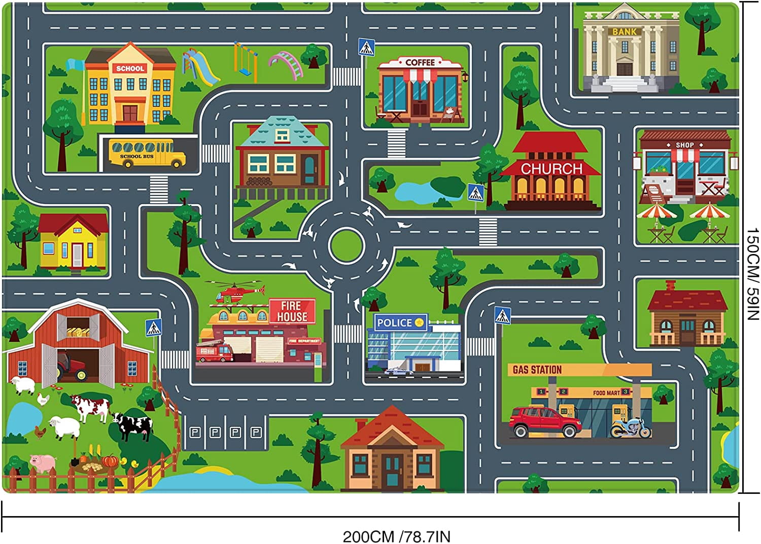 Kids Carpet Playmat, Rug for Playroom, Mat, Kids Play Rugs Town City Road Map Rug, Extra Large Boys, Track Play Rug Bedroom, Living Room, 78.7X 59 Inch