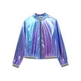 thumbnail image 5 of Zaldita Women's Holographic Zipper Bomber Jacket Long Sleeve Baseball Collar Jacket Coats Blue 3XL, 5 of 7