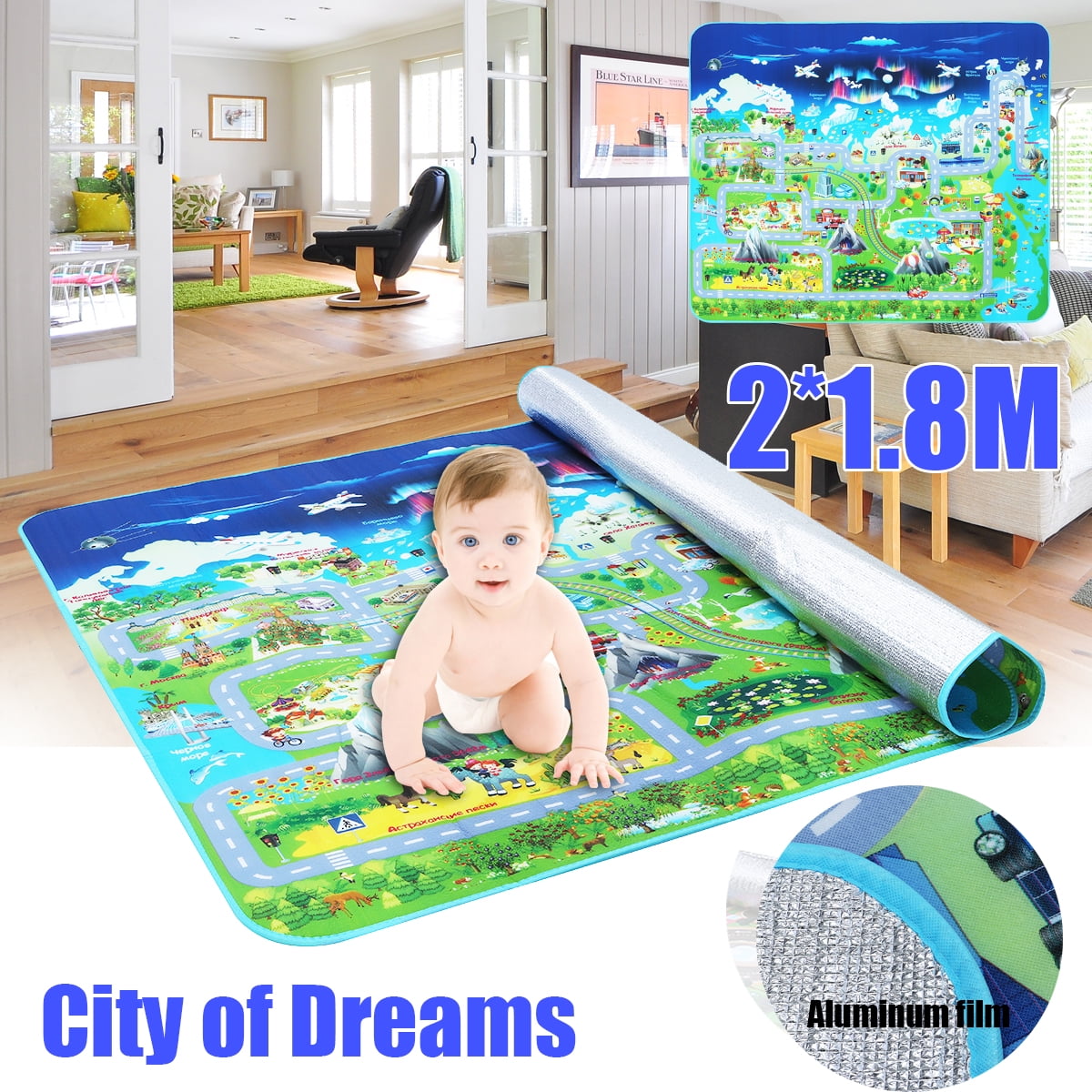 Baby Crawl Mat Playing Fun Game Play Mat Rug Carpet Toy City of Dreams Baby Kid Crawl Play Mat