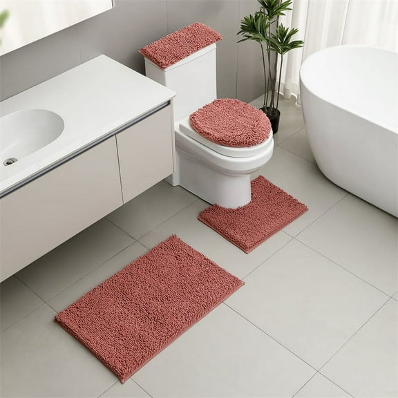 Zhuge 1Pcs Chenille bathroom toilet three-piece set, 3 Piece Soft and Comfortable Bath Mat Include Toilet Lid Cover, Non-Slip Absorbentb Rugs,powder