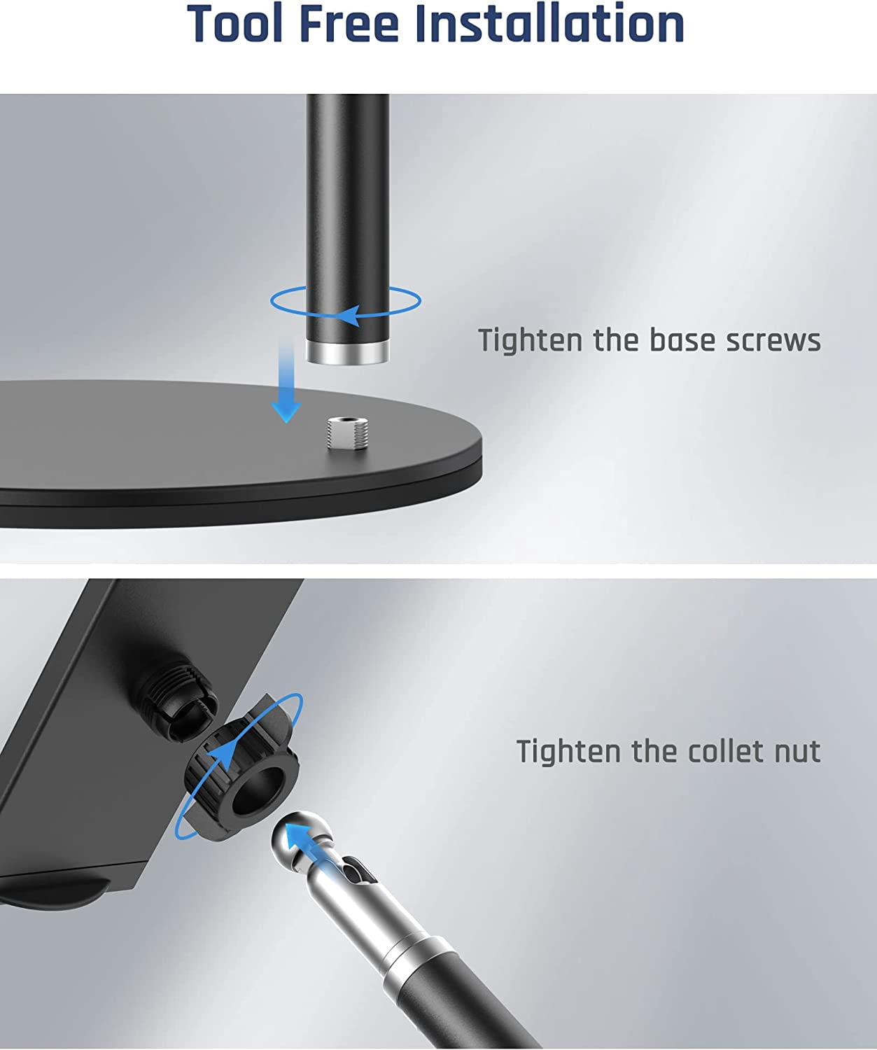 Tablet Stand Holder, Adjustable Height Tablet & Phone Stand for Desk, 360° Rotating Aluminum Metal Tablet Stand Mount Compatible for iPad Pro Air Mini, iPhone, Samsung, Kindle (4.7"-12.9")