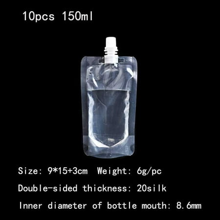 

Goodhd 10pcs 100-500ml Clear Plastic Reusable Stand Up Strong Festival Drink Pouches