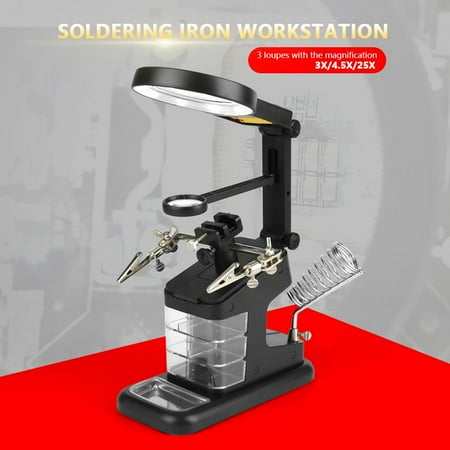 

Fdit USB Soldering Iron Workstation USB Electric Soldering Iron Workstation with 3X/4.5X/25X Loupe LED Lights Board Clips Soldering Iron Station with Loupe