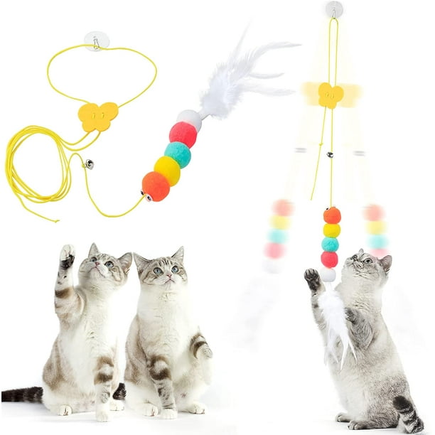 Cat Feather Toys, Retractable Interactive Cat Toys for Indoor Cats, Cute Cat  Chew Toys, Kitten Fun Door Hanging Cat Teaser Toys, Self Play Chase Cat  String Pet Puzzle Toy for Cats Kittens 