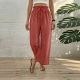 thumbnail image 4 of Capri Pants for Women High Waisted Wide Leg Casual Lounge Pant Summer Adjustable Drawstring Trousers with Pockets Vermilion M, 4 of 8