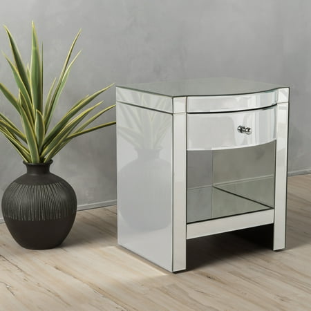 Mirrored Bedside Table - Noble House Ronnie Mirrored Bedside Table