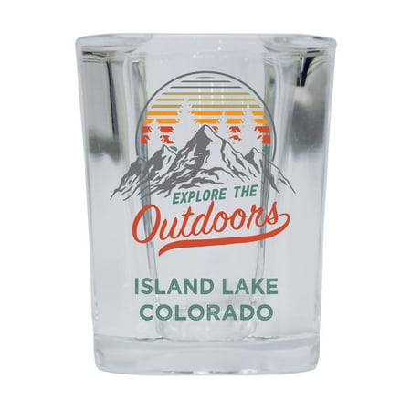 

Island Lake Colorado Explore the Outdoors Souvenir 2 Ounce Square Base Liquor Shot Glass 4-Pack