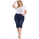 thumbnail image 3 of Women's Plus Size Capri Jeans Ripped Casual Chambray Denim Jean Dark Blue 1X, 3 of 7