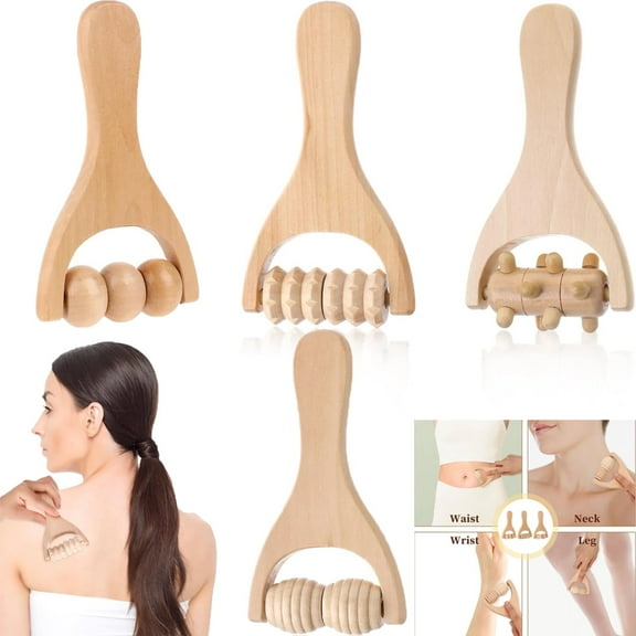 Wooden Massage Roller,Tutuviw 4 Pcs Portable Hand Roller Massagers,Wood Therapy Massages Roller Stick,Muscle Back Neck Shoulder Legs Massages Rollers for Gym Studio Office Home