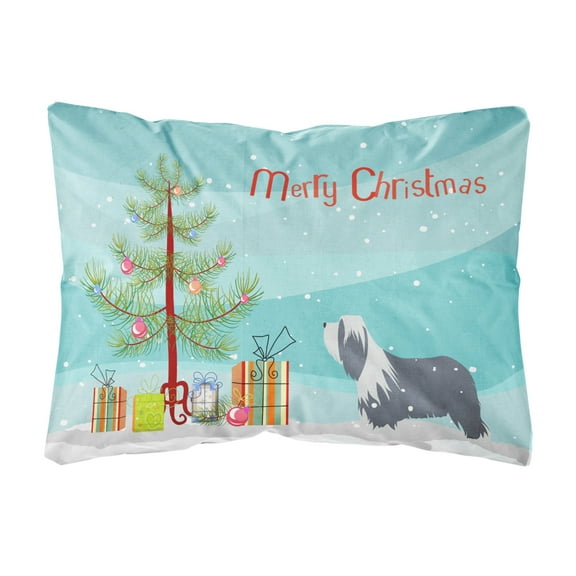 Carolines Treasures BB2935PW1216 Bearded Collie Dog Merry Christmas Tree Canvas Fabric Decorative Pillow, 12H x16W,