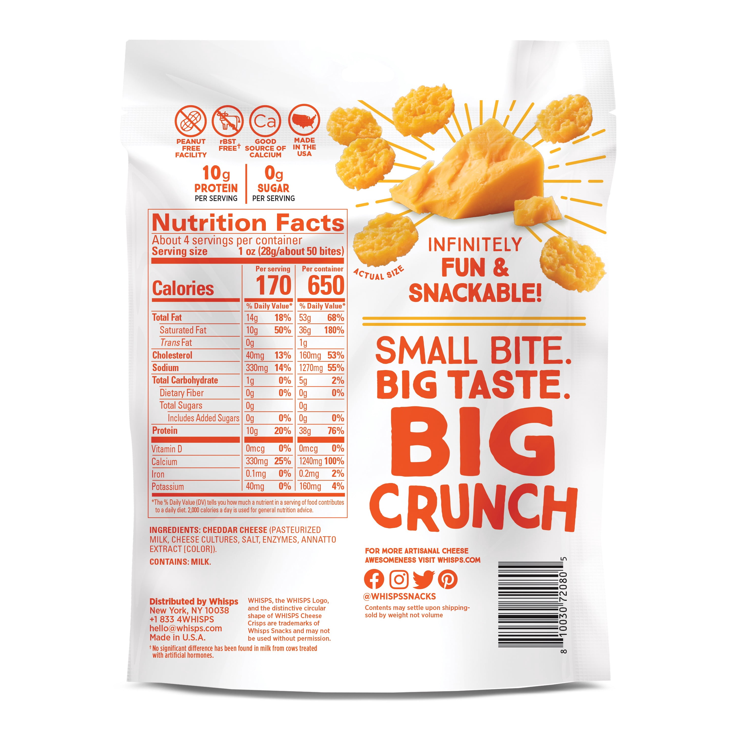 Whisps Cheddar Baked Cheese Bites, Protein from 100% Cheese, Family Size, 3.75 oz