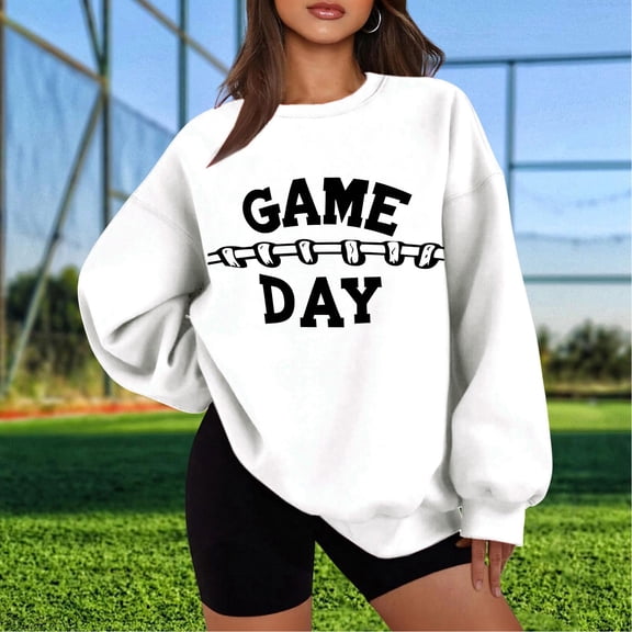 Gamivast Sweatshirts for Women Oversized Game Day Football Crewneck Shirts Trendy Long Sleeve Drop Shoulder Pullover Spring Superbowl Outfit 2026