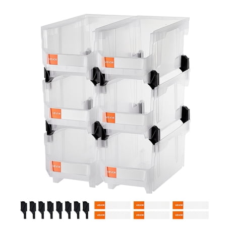 CCY Plastic Stackable Storage Bins, 14.8 x 8.5 x 7.1 inch (6 Pack), Plastic Containers for Organizing & Storage Bins for Closet, Garage, Small Parts, Office Supplies, Other Accessories, Transparent