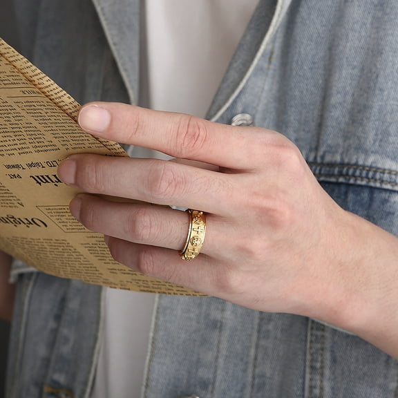 Gothic Skull Cross Spinner Ring Symbol 14K Yellow Gold Ring for Men Women Vintage Mysterious Punk Finger Ring Protection Amulet Jewelry