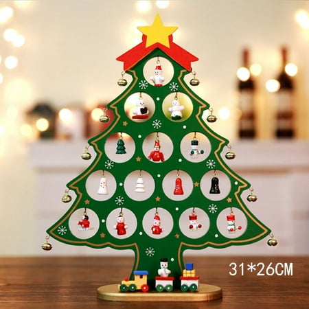 Large Wooden Christmas Tree AkoaDa Wooden Christmas Tree, Mini Christmas Tree,Christmas Desk Tree with Miniature Wooden Ornaments for Kids Gift Home Party Decoration(X-Large Green) ()