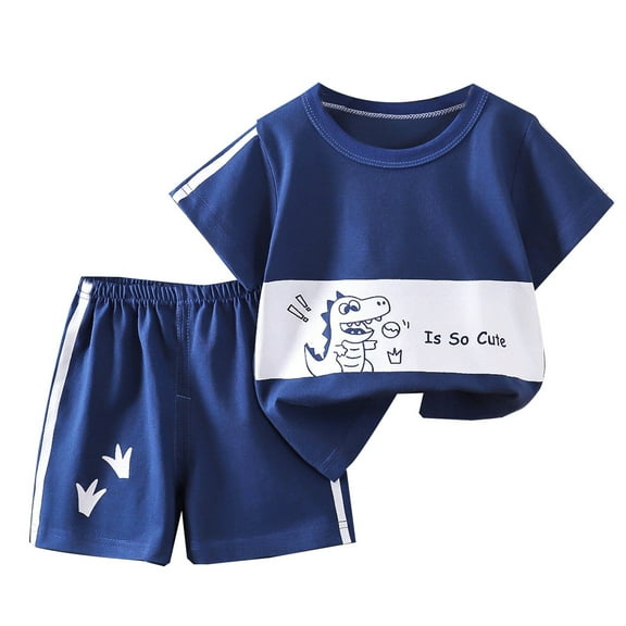 MEZZALL Boys Casual Outfits For Everyday Play Comfortable O-Neck Short Sleeve Tshirts Tops Shorts Sets For Summer Fall Activities Kids Toddler Dailywear Versatile / 5-6 Years