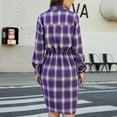 thumbnail image 4 of Leesechin Plaid Skirts for Women Casual Plaid Printed Buttons Shirt Buttock Dress Pleated Belt Irregular Long-sleeve Round Neck Dresses, 4 of 9