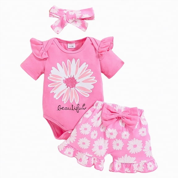 HCNTES Toddler Baby Girl Clothes: Soft Fabric Infant Outfits Short Sleeve Romper & Pants 2PCS Outfits Set Cute Summer Spring Home Outing(Pink,12-18 Months)