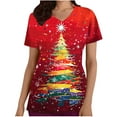thumbnail image 2 of Women Christmas Scrub Tops Stretchy V-Neck Short Sleeve Cute Print Working Uniform Pull-On Tops with Pockets, XXXL, 2 of 5