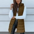 thumbnail image 2 of Womens Long Winter Vests Outerwear Quilted Puffer Jackets with Hood Stand Collar Cold Weather Coats Travel Outfits Khaki M, 2 of 6