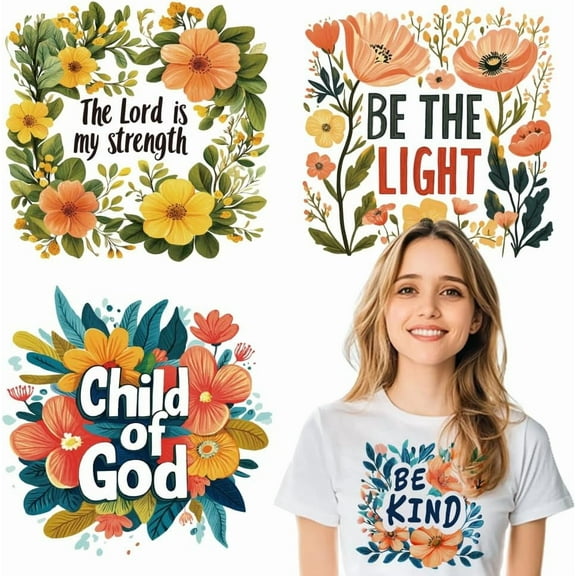 4Pcs Flowers Theme Heat Transfer Stickers Inspirational Iron On Transfers Patches Be Kind Plastic Heat Transfer Decal Clothing Repair Applique for T-Shirt Jackets Sweatshirt Backpack colorful