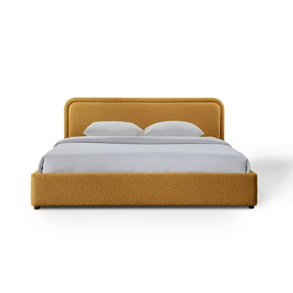 Omax Decor Upholstered Platform King Bed in Mustard Boucle Fabric