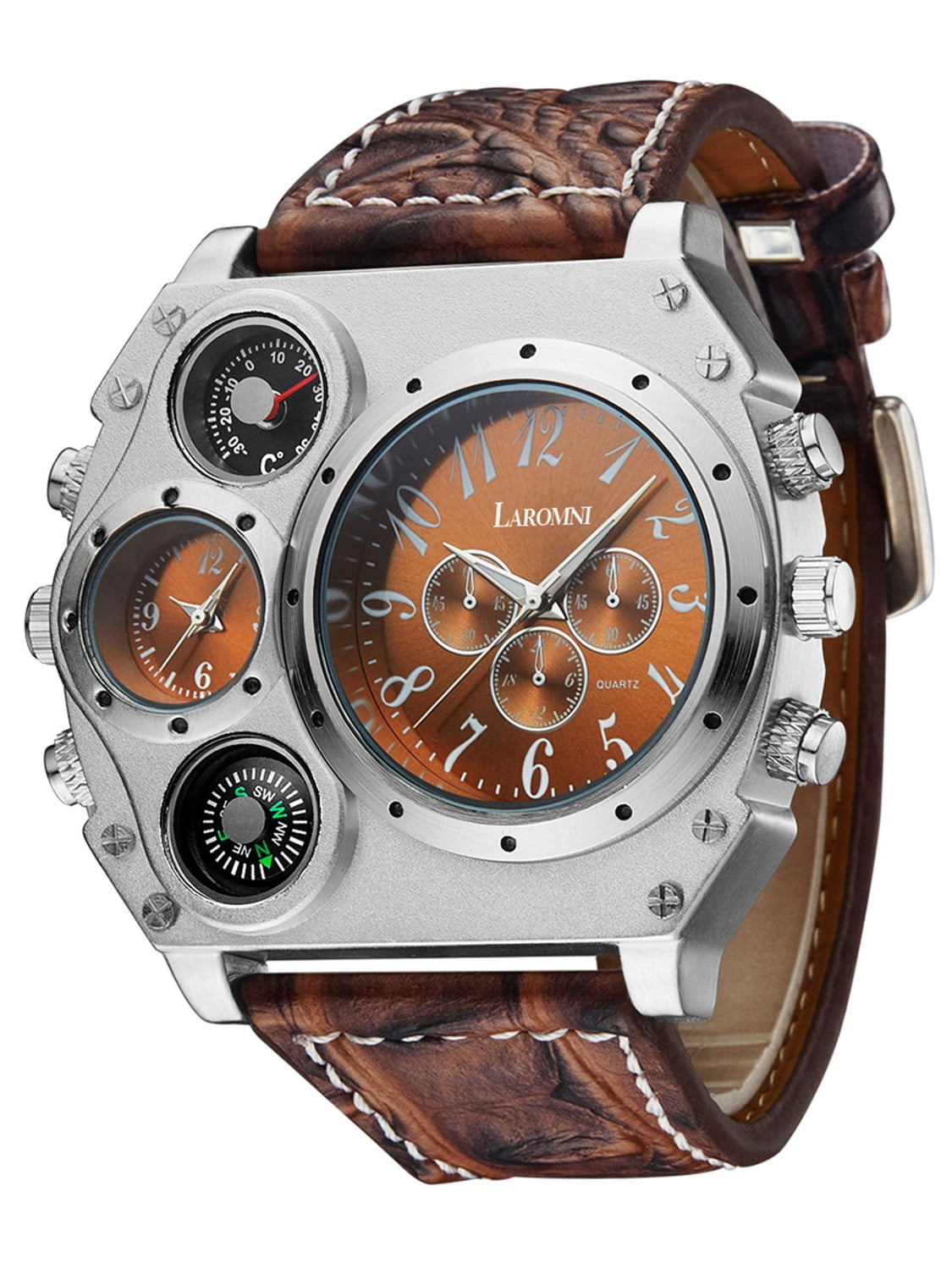 LAROMNI Men's [Luxury] Military Style Wrist Watch [2 Time Zones / Quartz Movement / Buckle Clasp / Pretty Cool]