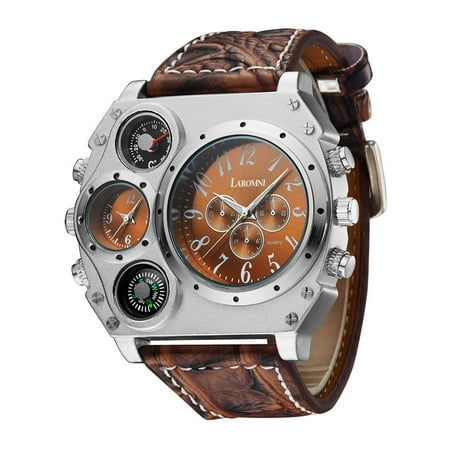 LAROMNI Men's [Luxury] Military Style Wrist Watch [2 Time Zones / Quartz Movement / Buckle Clasp / Pretty Cool]