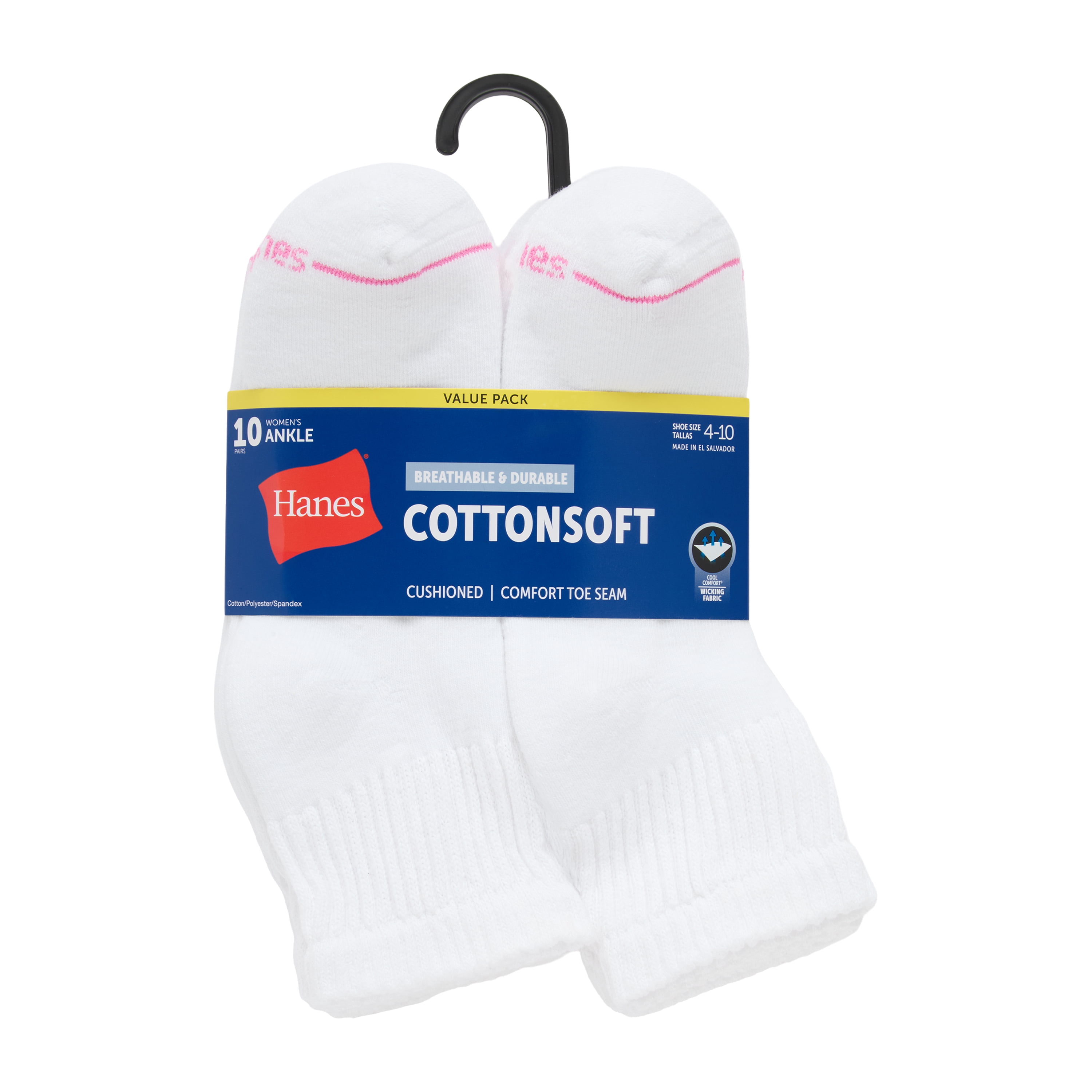Hanes Womens CottonSoft Ankle Socks, 10-Pack, Size 4-10