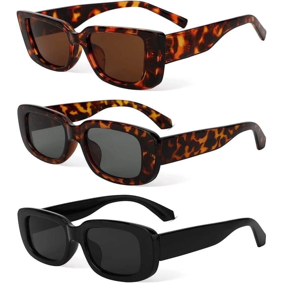 Rectangle Sunglasses for Women 3 Pack Retro Driving Glasses 90’s Vintage Fashion Narrow Square Frame UV400 Protection