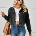 thumbnail image 6 of Wiyuqeen Womens Cropped Jean Jacket Elegant Button Down Denim Jackets Fitted Lapel Long Sleeve Jean Coat Petite Ladies Denim Outfit, 6 of 7