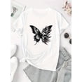 thumbnail image 2 of Women's Casual Skull Butterfly Graphic Tee - Trendy Short Sleeve T-Shirt, Soft Polyester Blend, Comfortable Summer Top for Casual Attire, Vacation Tshirt | Trendy Casual Style | Smooth Fabric Tee, Sk, 2 of 5