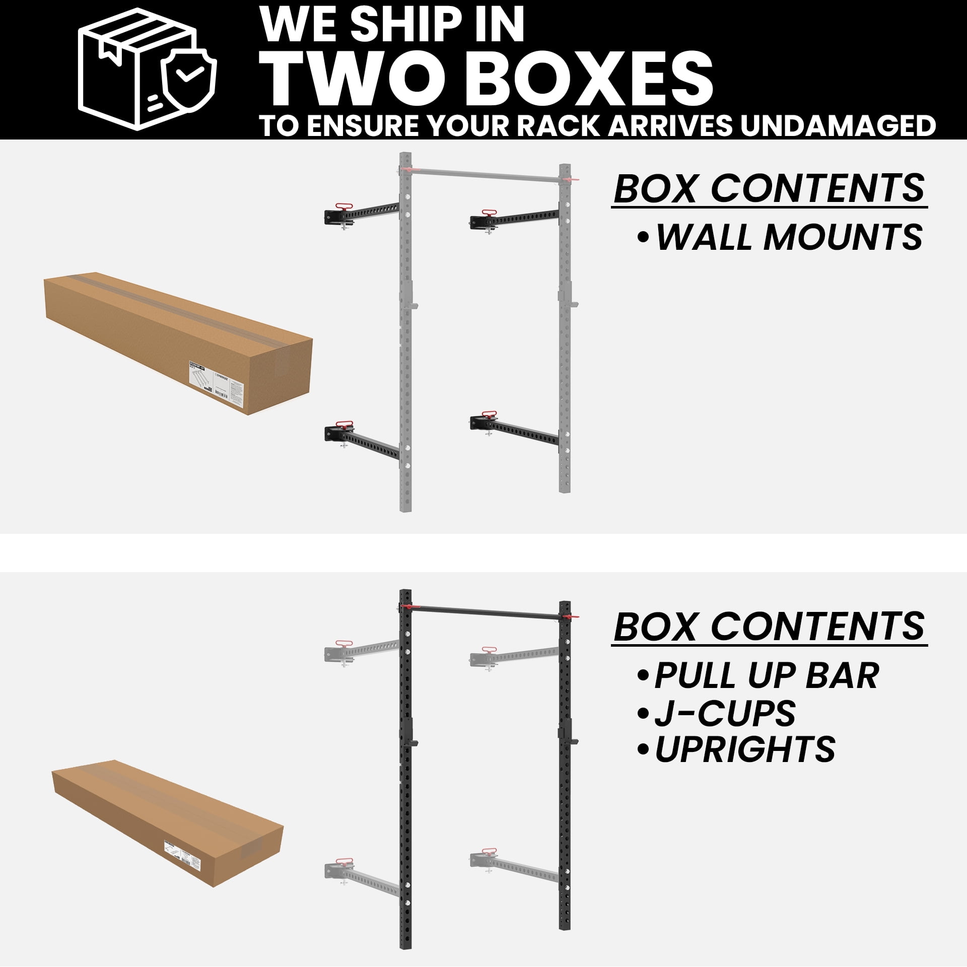 Synergee 2200 Series Folding 79" by 41” Squat Rack with J-Cups & Adjustable Pull Up Bar. Exercise Stand with 750lb Capacity. Power Cage