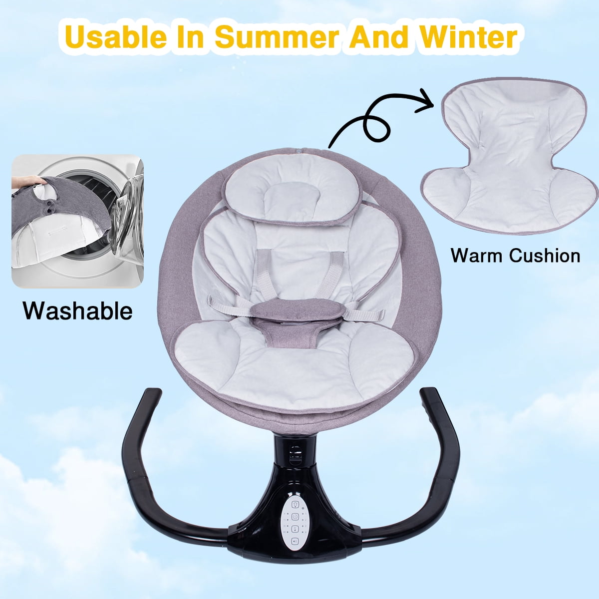 GIATUEE Electric Baby Swing with 12 Lullables, 4-Speed Infant Toddler Swings Bouncer, Bluetooth
