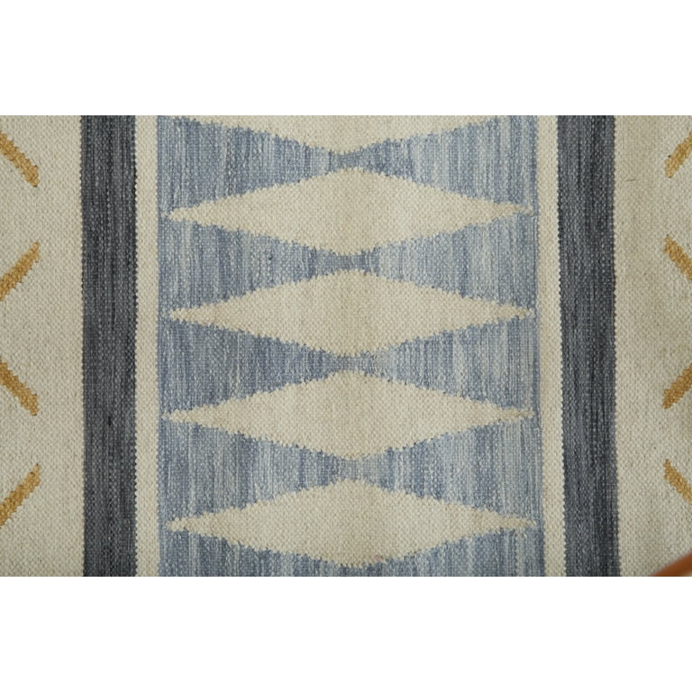 Ilana Modern Tribal Rug with Fringe, Slate Gray/Beige/Golden 4ft x 6ft