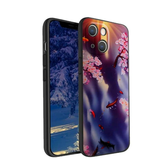 Compatible with iPhone 13 Phone Case, Japanese-Inspired-cherry-blossom-koi-fish-4 Case Silicone Protective for Teen Girl Boy Case for iPhone 13