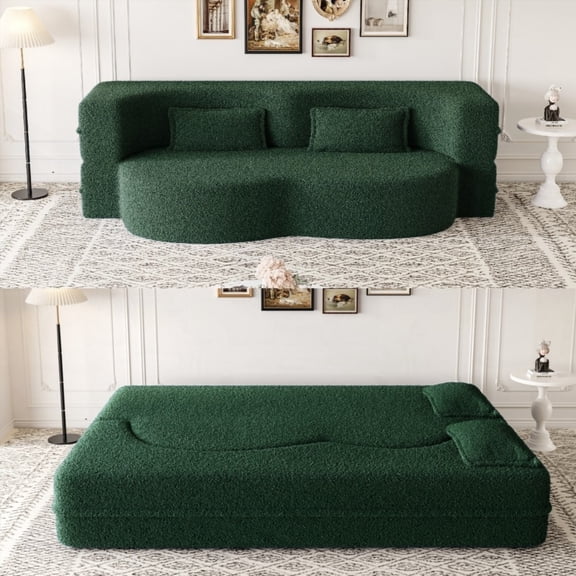 Modern Floor Sofa with 2 Pillows - Convertible & Space-Saving|15" Full Size