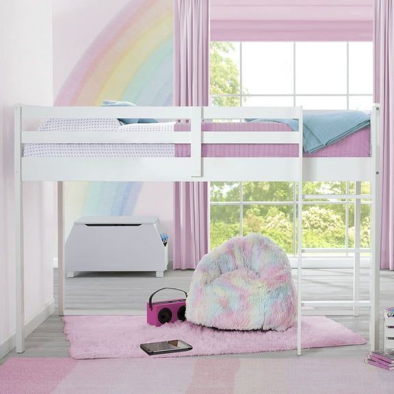 Delta Children Twin Loft Bed with Guardrail and Ladder, White