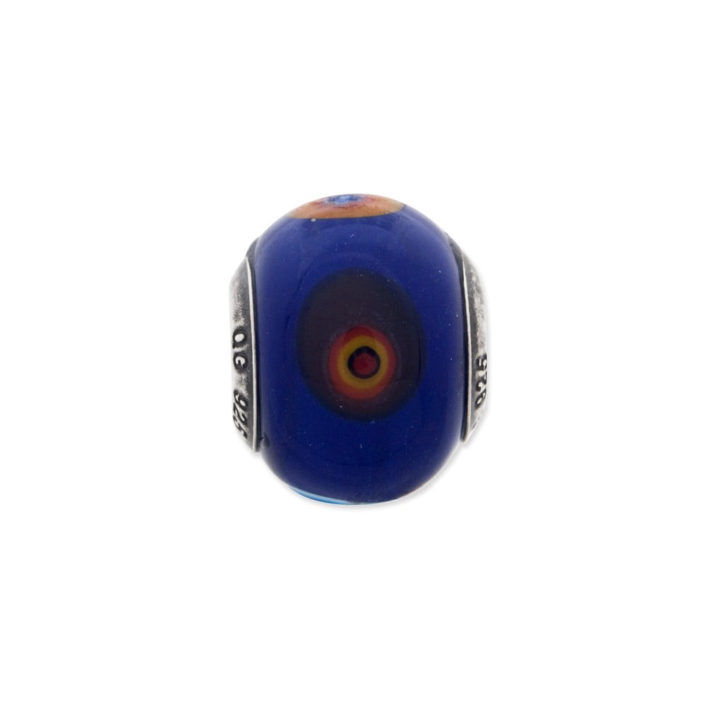 Fancy Bead White Sterling Silver Glass 12.73 mm 10.91 Reflections Italian Blue Withdecorative Accents Bead