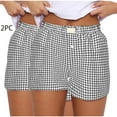 thumbnail image 2 of Plebaso 2 Pack Womens Plaid Shorts Summer Boxer Shorts Elastic Waist Loose Lounge Shorts for Women, 2 of 5