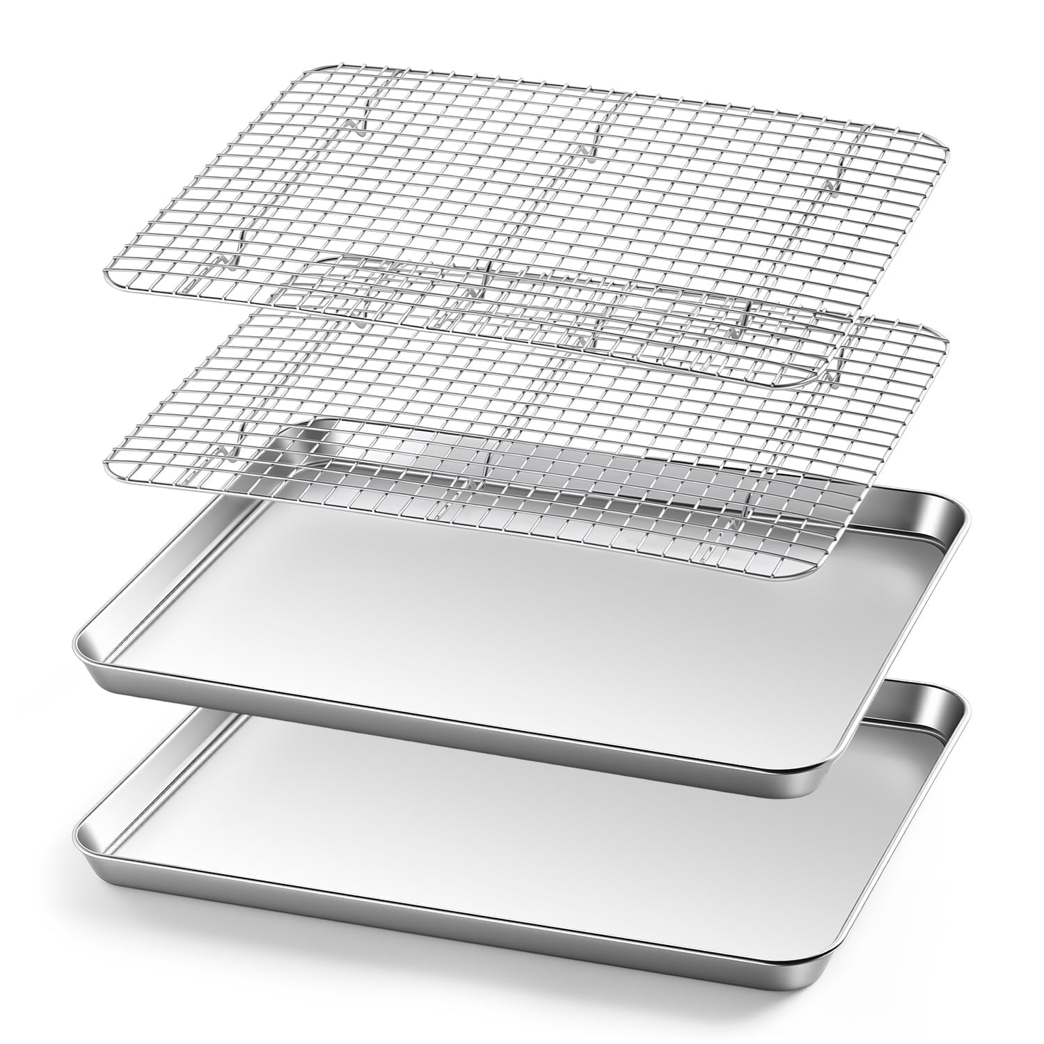Walchoice Baking Pan with Rack Set(2 Pans + 2 Racks), 16” x 12” Stainless Steel Cookies Sheet Baking Tray Pan with Grid Rack, Large Baking Set for Roasting , Heavy-duty & Dishwasher Safe