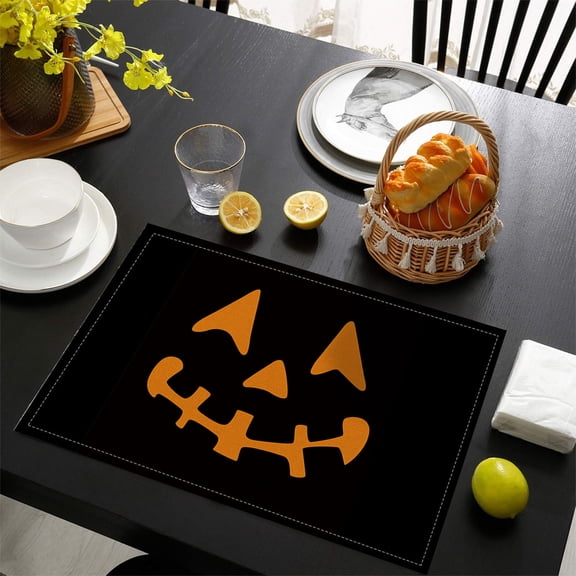 4 Pack Halloween Placemats for Dining Table, Linen Heat Resistant Place Mats for Party Decor, Festive Digital Printed Table Mats, 18 x 12 Inch, Protective and Easy Clean for Kitchen