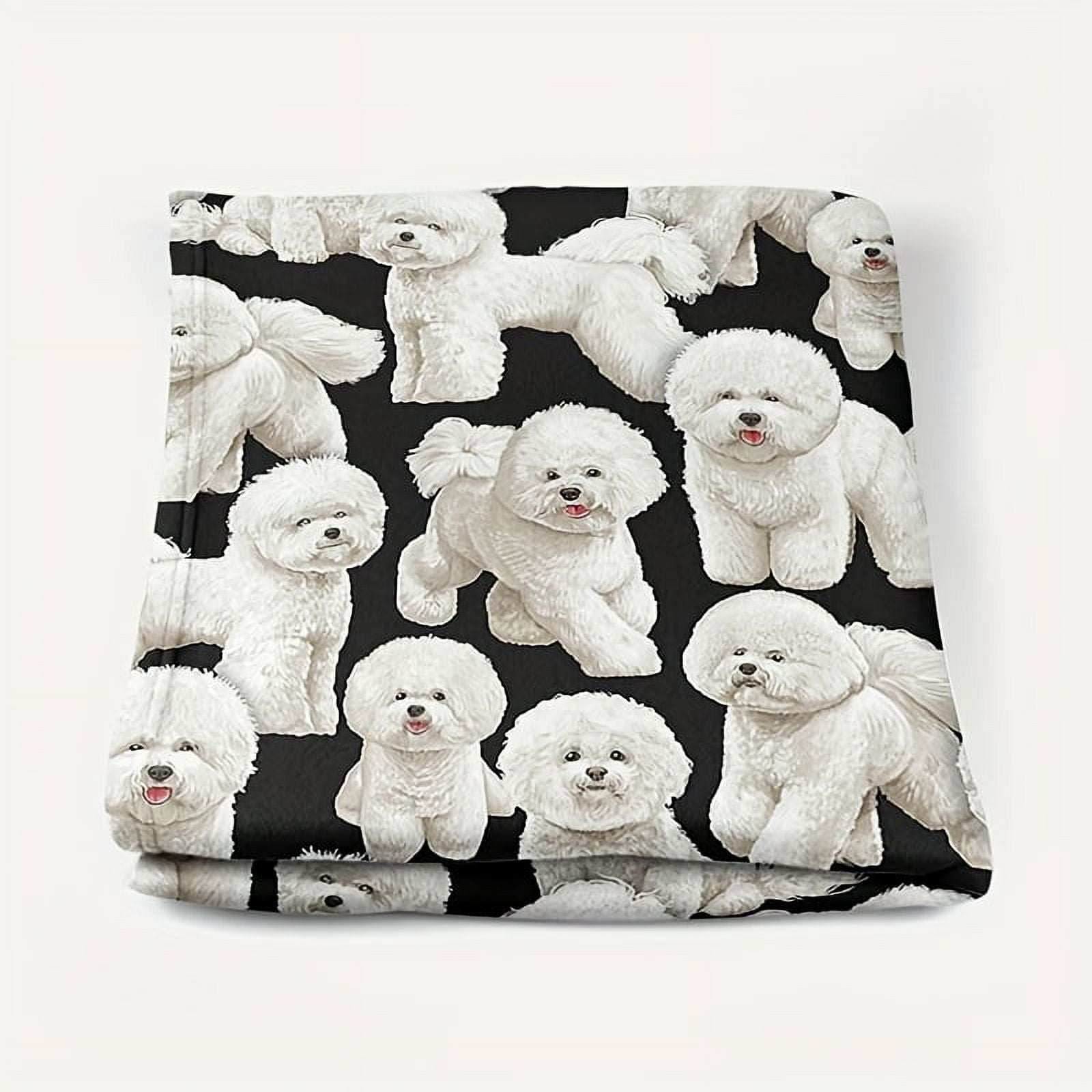 Cozy Flannel Dog Print Blanket Soft Warm Reversible Design with Adorable White Teddy Dog Patterns Perfect for Sofa Bedroom Travel & All Seasons Ideal Gift for Dog Lovers