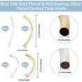 thumbnail image 2 of 1 Box 1 Box 16Pcs 2 Size 2 Color Tube Beads 24K Gold Sterling Silver Plated Smooth Curved Column Noodle Loose Spacer Beads for DIY Bracelet Necklace Jewelry Making Hole: 4mm, 2 of 5