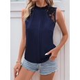 thumbnail image 4 of Women'S Lace Sleeveless Tops Pleated Summer Tank Tops 2025 Dressy Casual Sleeveless Shirts Blouse Navy Blue XL, 4 of 9