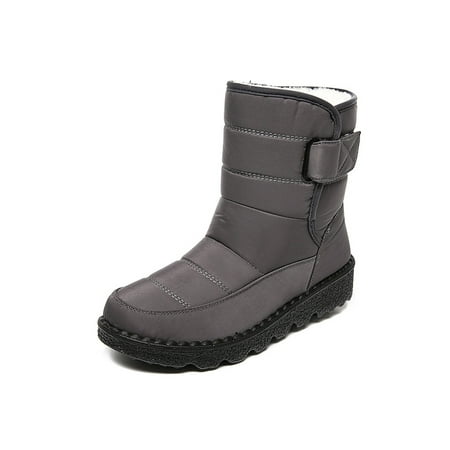 

Fangasis Women Waterproof Boot Comfort Winter Bootie Plush Lined Snow Boots Ladies Warm Booties Outdoor Round Toe Mid Calf Walking Shoes Gray 7